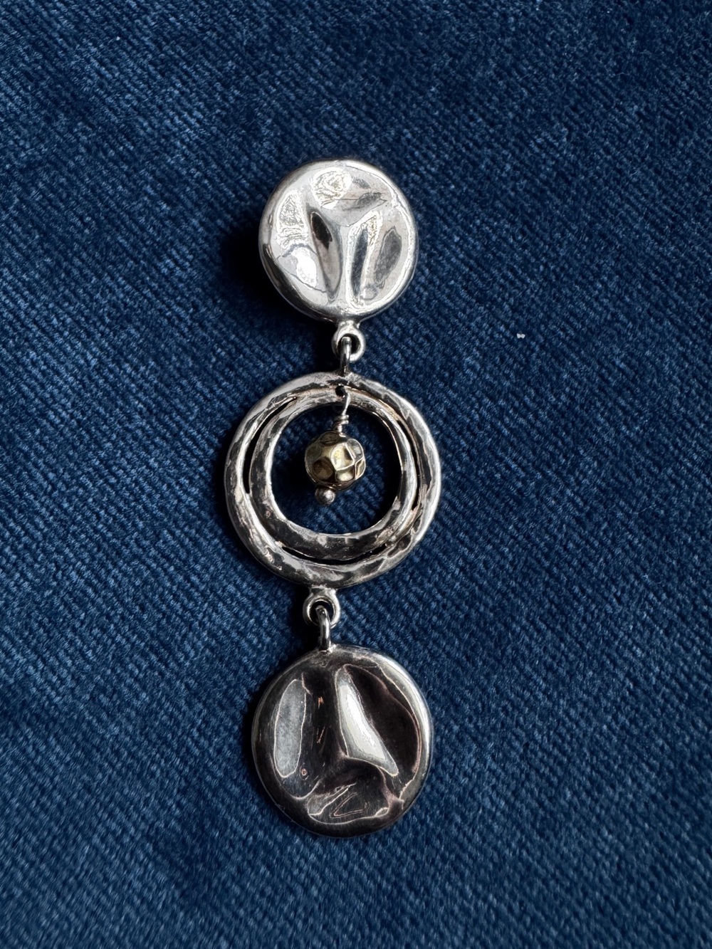 925 Sterling Silver Modernist Hammered Dangle Pendant